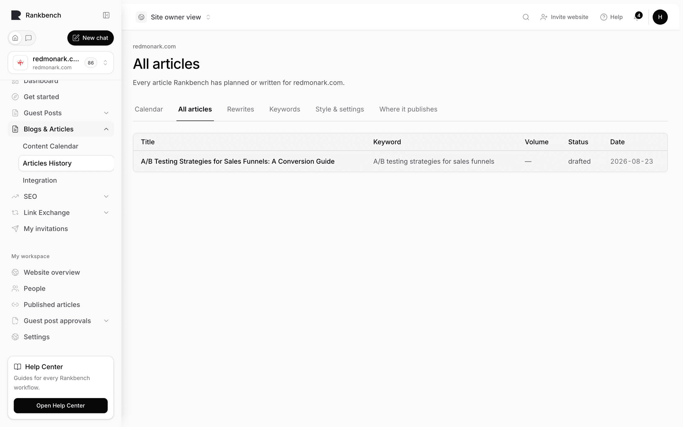 A day showing it was sent to the CMS, with its history