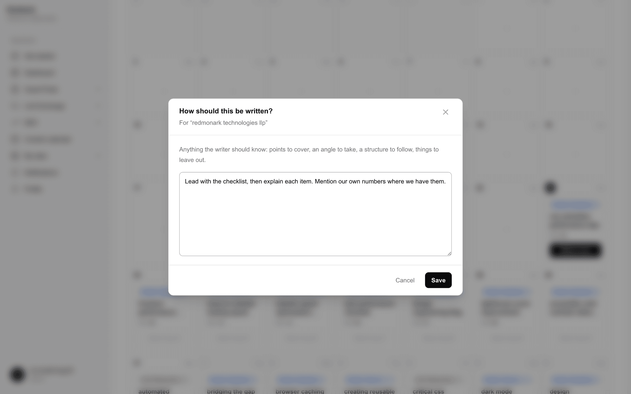 The How should this be written dialog with a freeform instruction typed into the text box