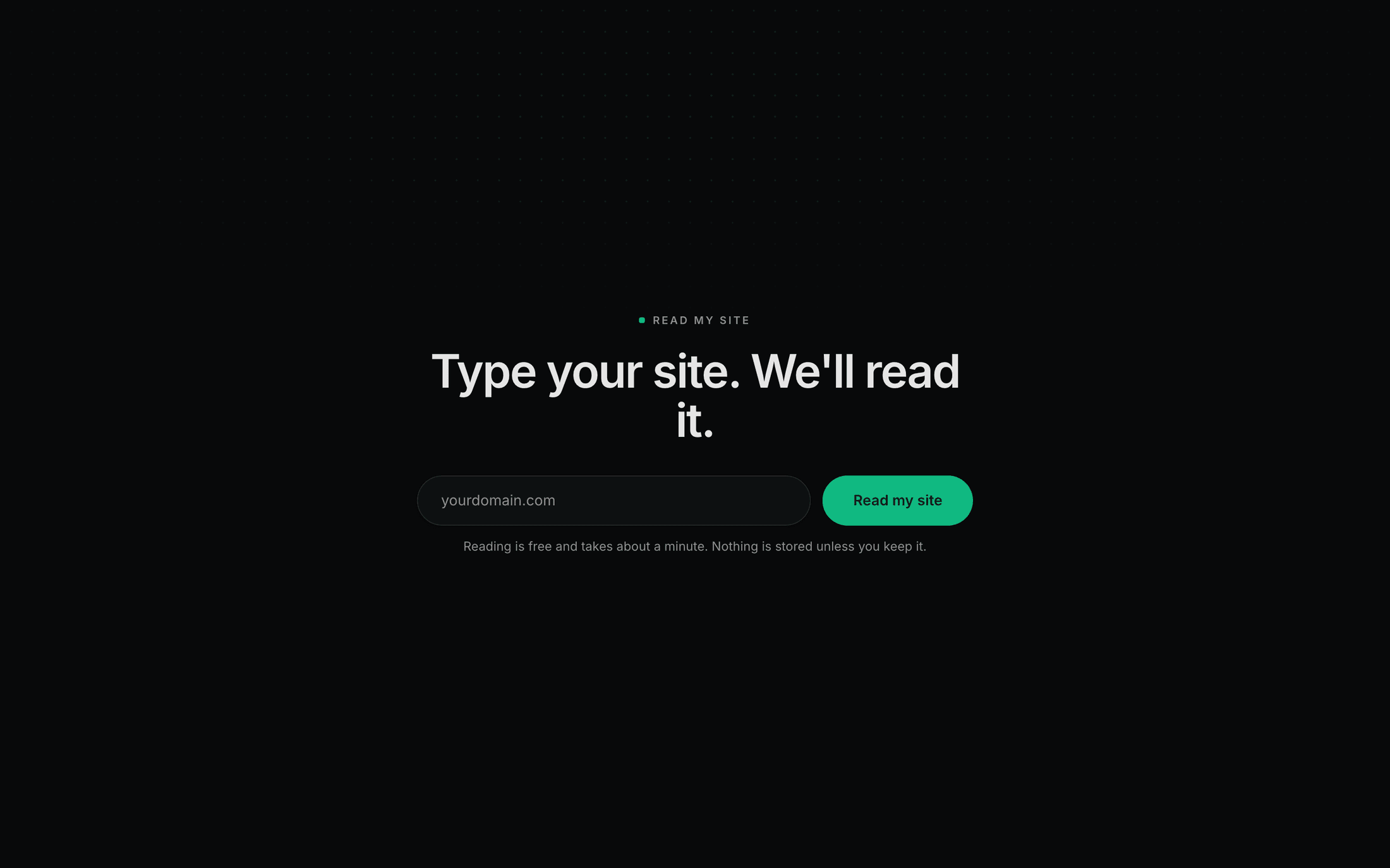 The read's opening screen with a single website field and the Read my site button