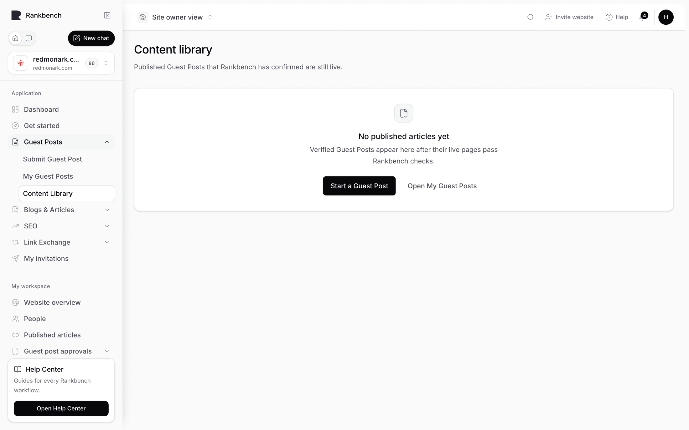 The content library listing verified published articles