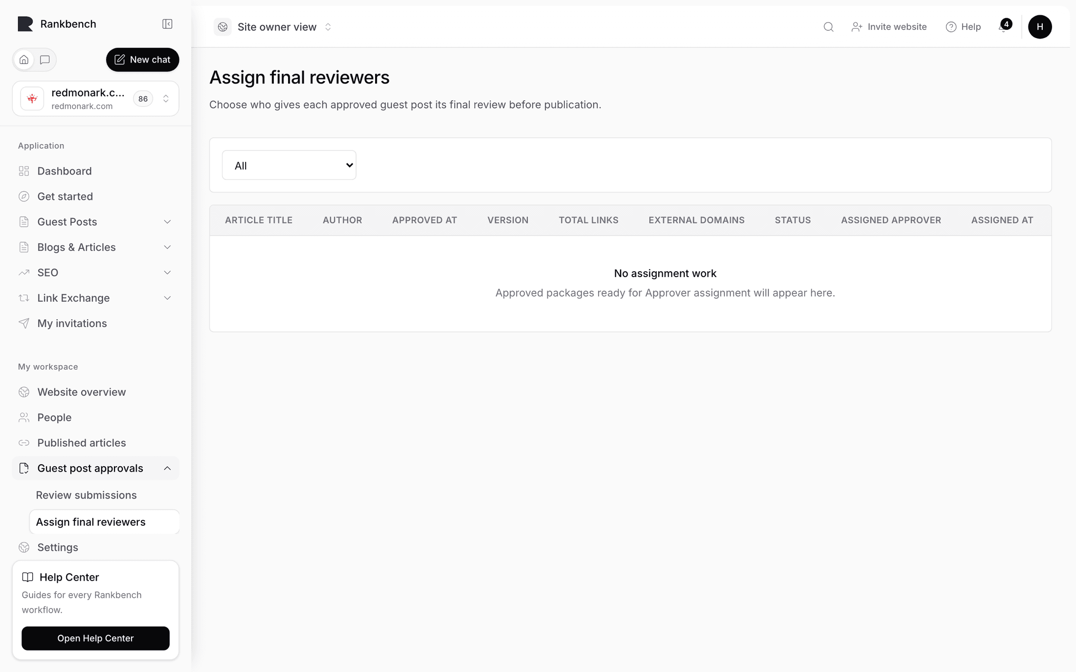 The assignment queue with approved articles waiting