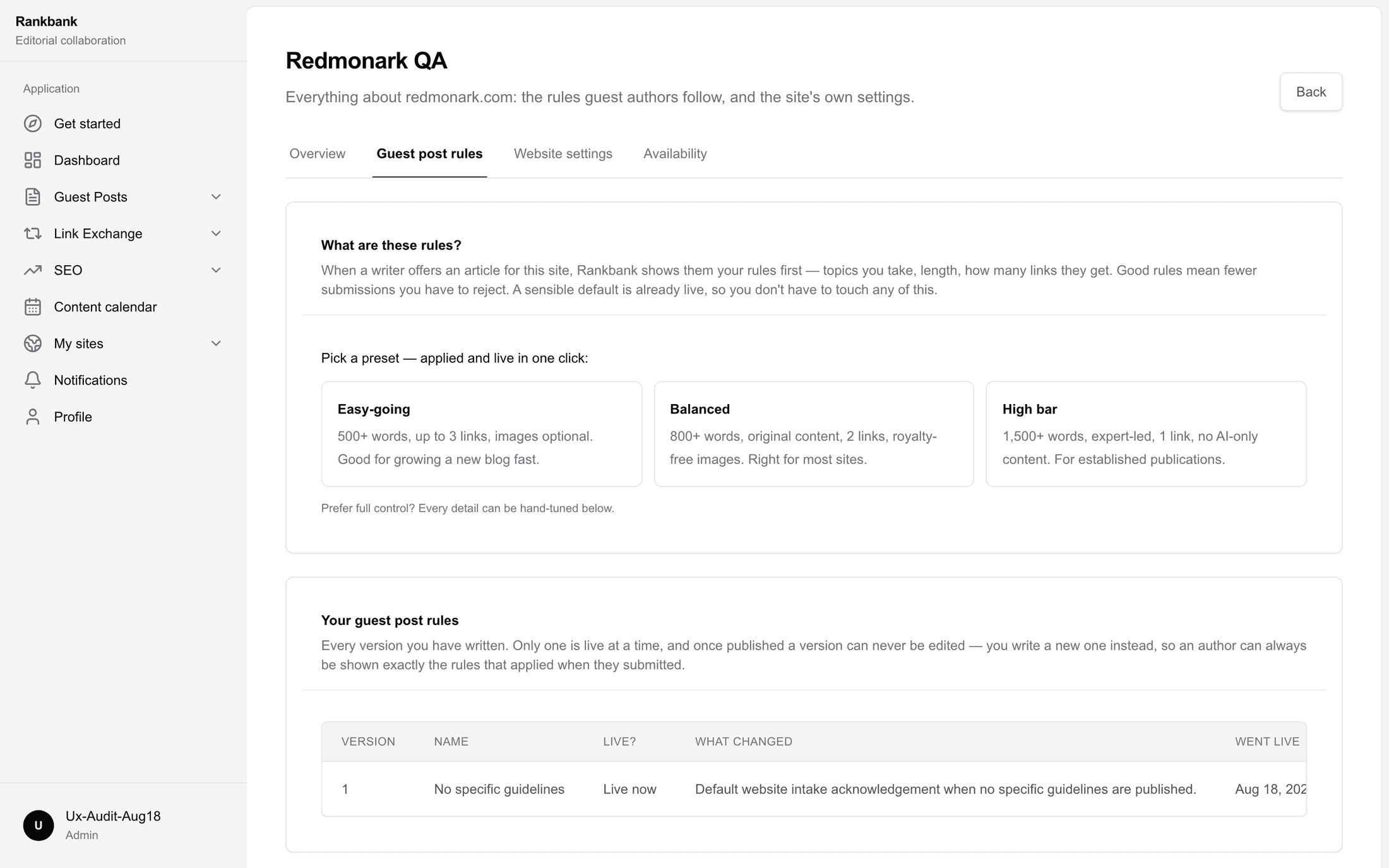 The draft guideline form with its four collapsible groups open, showing the multi-select fields and the "write your own" text inputs.