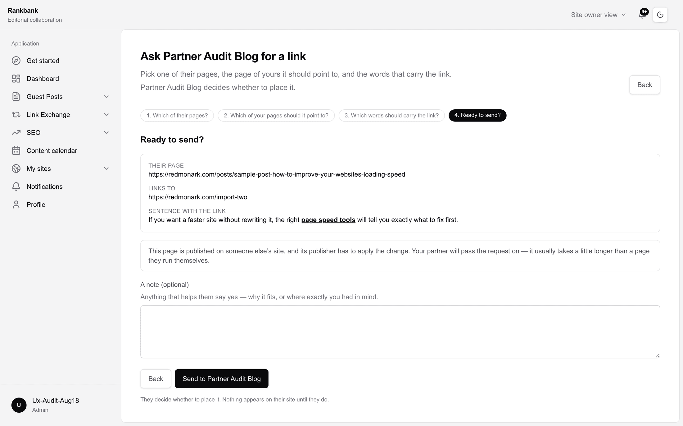 Step four showing their page, your destination, and the proposed sentence with the anchor highlighted