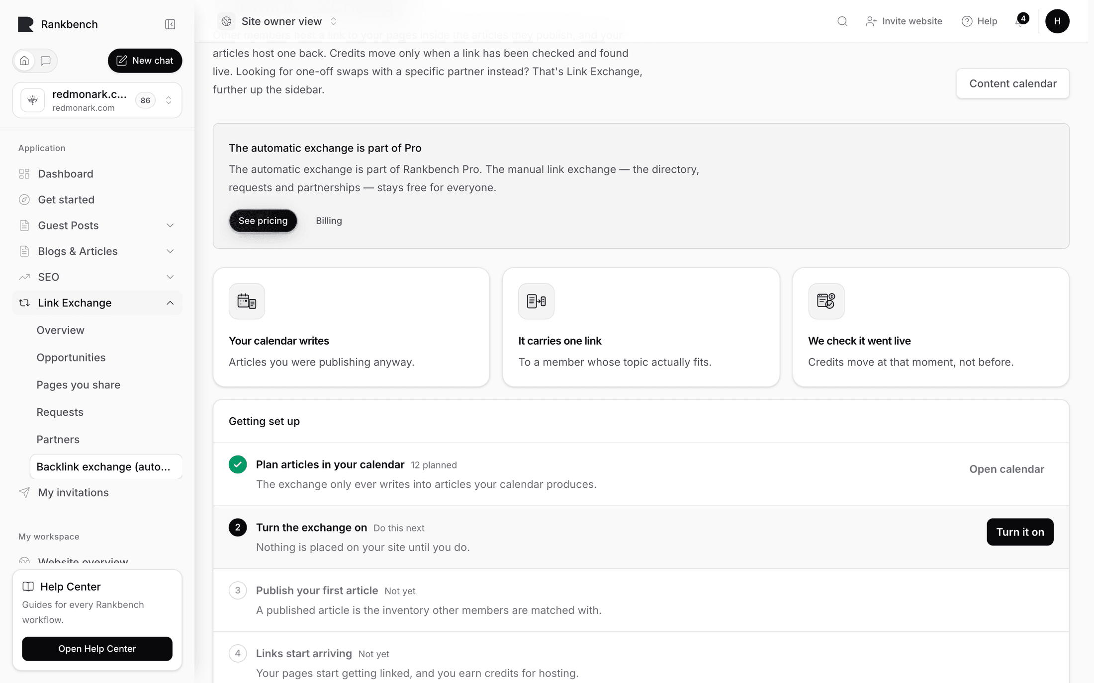 The exchange summary with the credit balance
