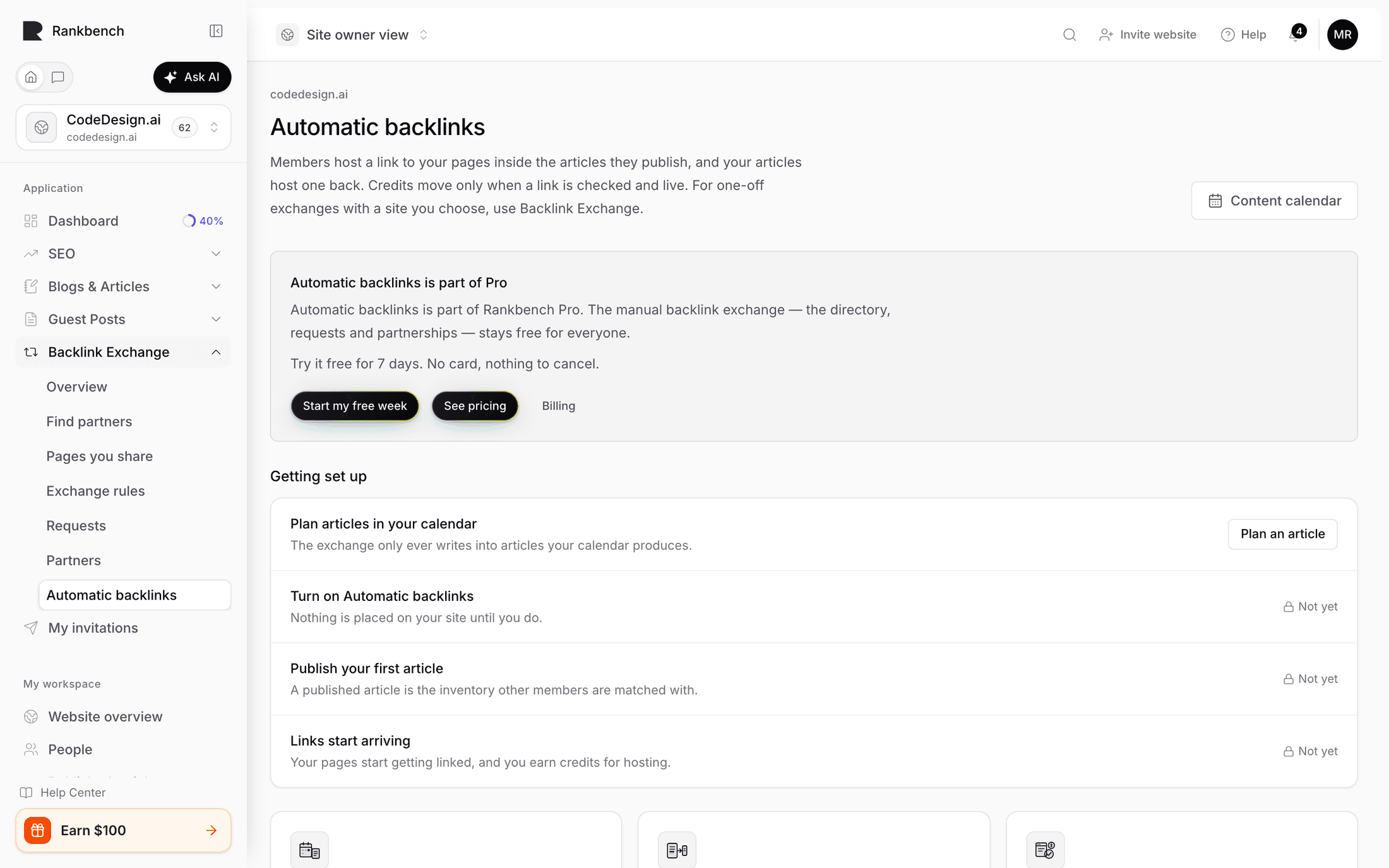 Automatic backlinks explaining what it does before you join