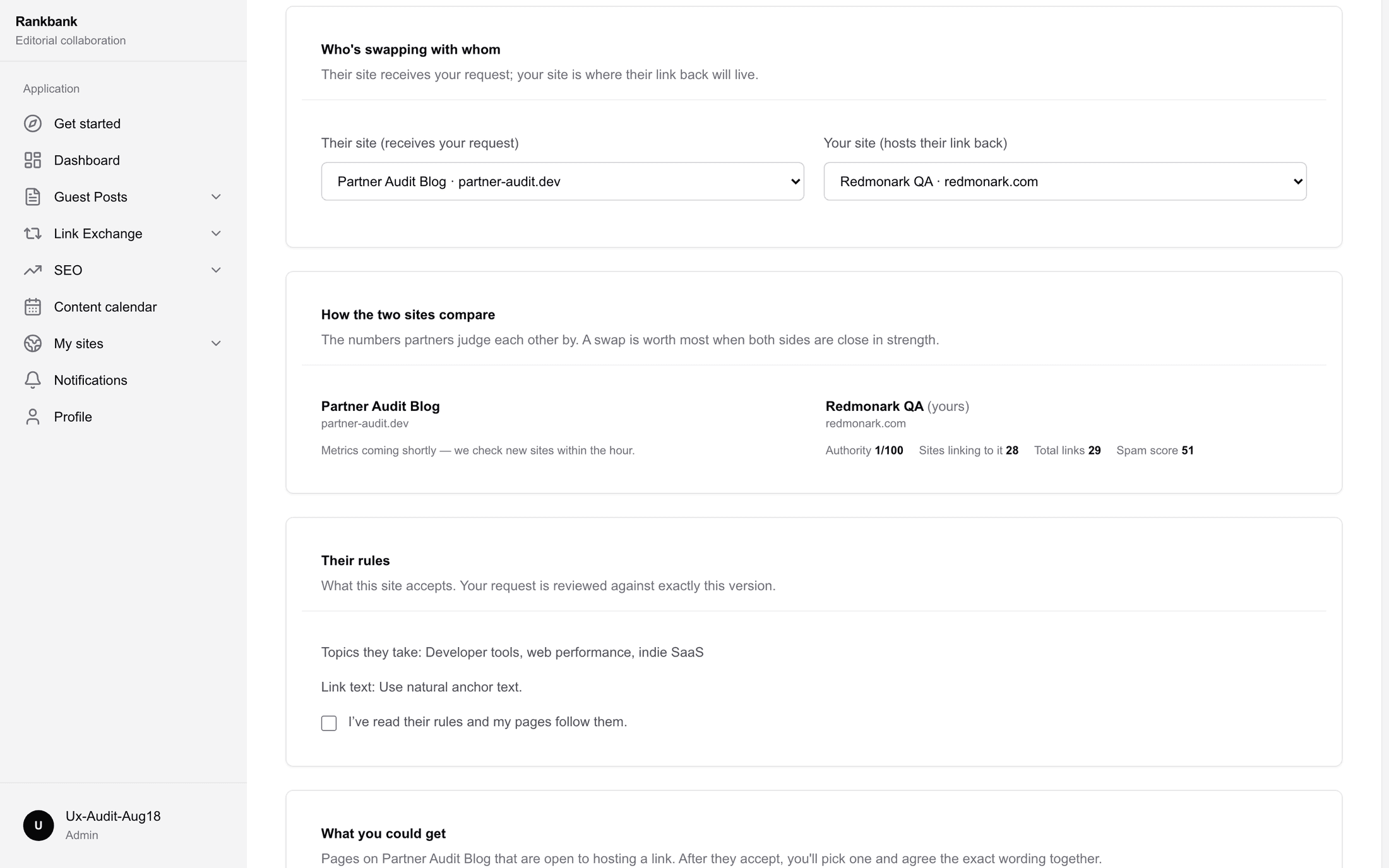 The eligible request form showing their rules, the acknowledgement checkbox, and the note field