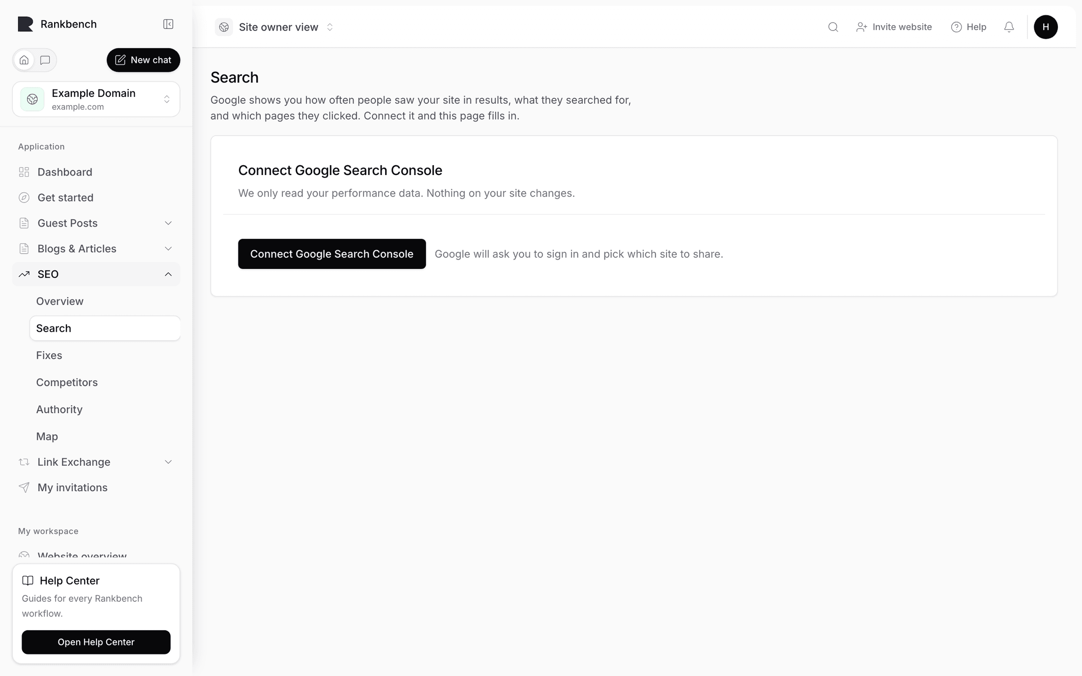 The Search tab before connecting, offering the Google connection