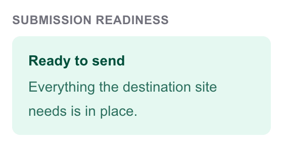 The submission readiness panel showing Ready to send